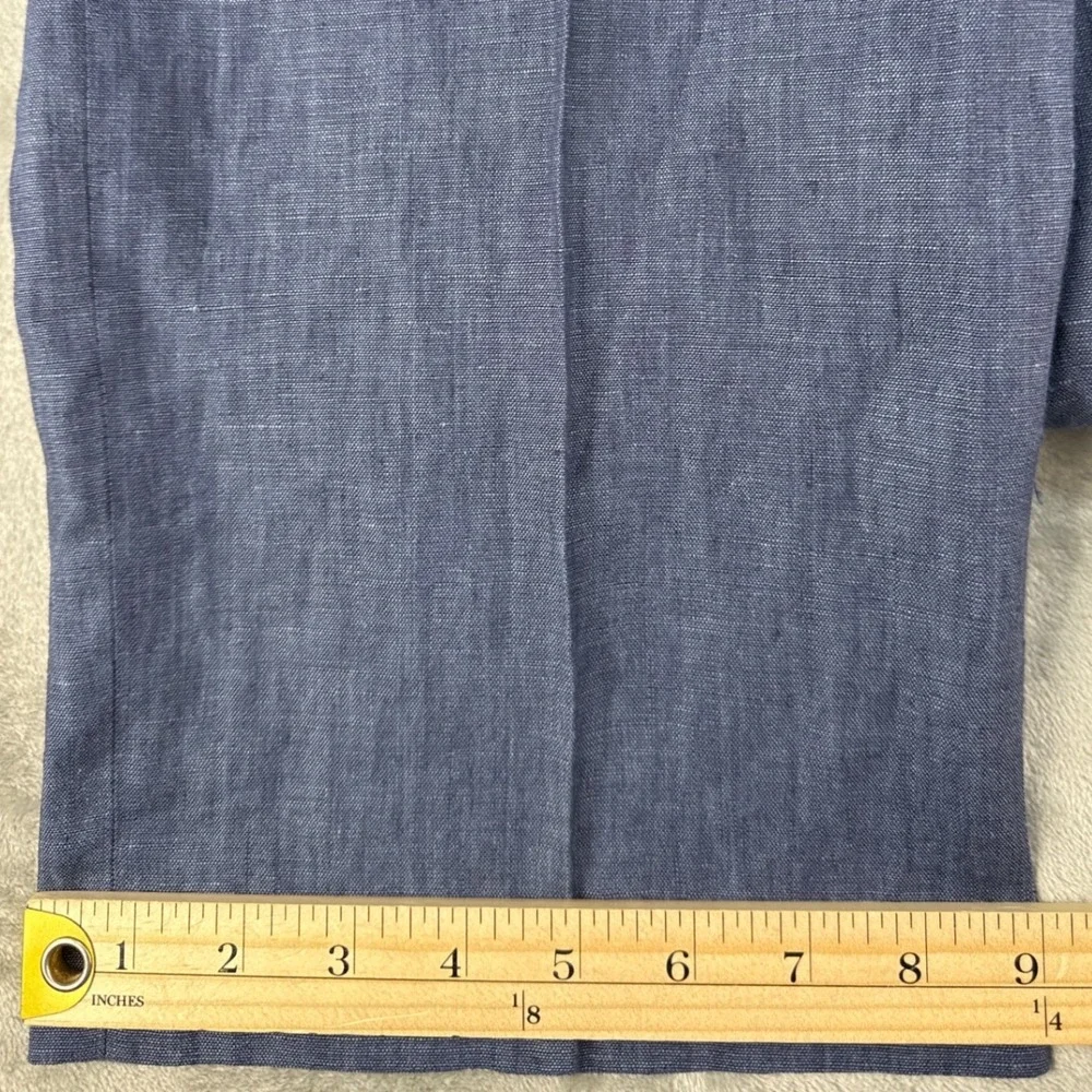 Savile Row Co Linen Trousers Mens 36x32 Blue Straight Leg Flat Front EUC